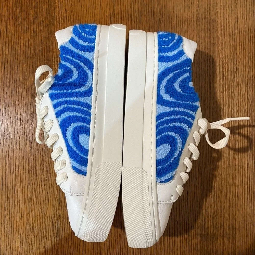 Soludos Women Ibiza Platform Leather Sneakers 6.5 Marine Blue Spiral Streetwear
